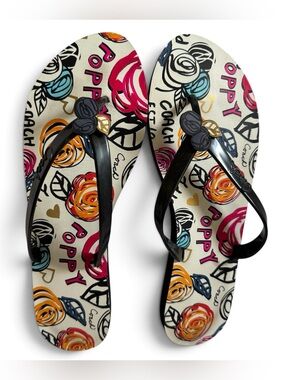 Coach Poppy Kasey Scribble Jelly Flip Flops Sandals 11 Floral Graffiti